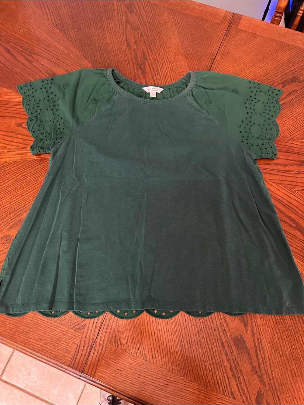LC Lauren Conrad Forest Green Eyelet Detail Top